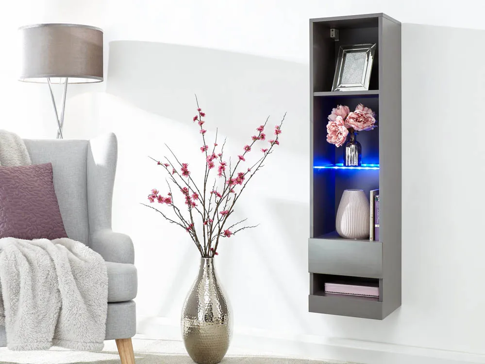 GFW GFW Galicia Grey Tall Shelf Unit With LED Lighting