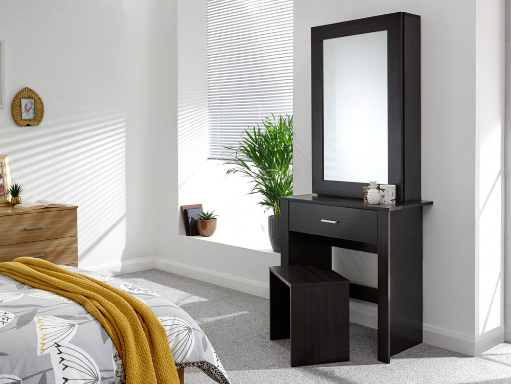 GFW GFW Hobson Espresso 1 Drawer Mirrored Storage Unit and Stool (Flat Packed)