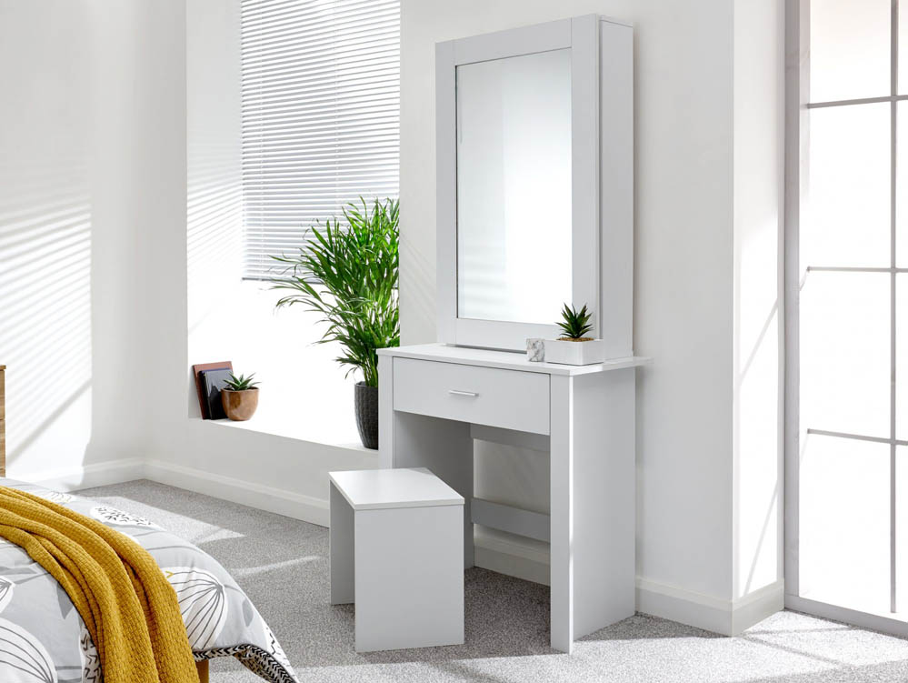 GFW GFW Hobson White 1 Drawer Mirrored Storage Unit and Stool (Flat Packed)