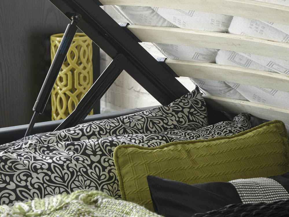 GFW GFW Hollywood 3ft Single Black Upholstered Faux Leather Ottoman Bed Frame DISC