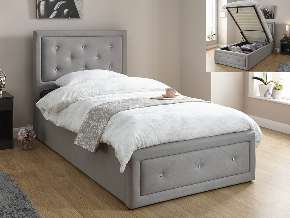 GFW GFW Hollywood 3ft Single Stone Grey Upholstered Fabric Ottoman Bed Frame