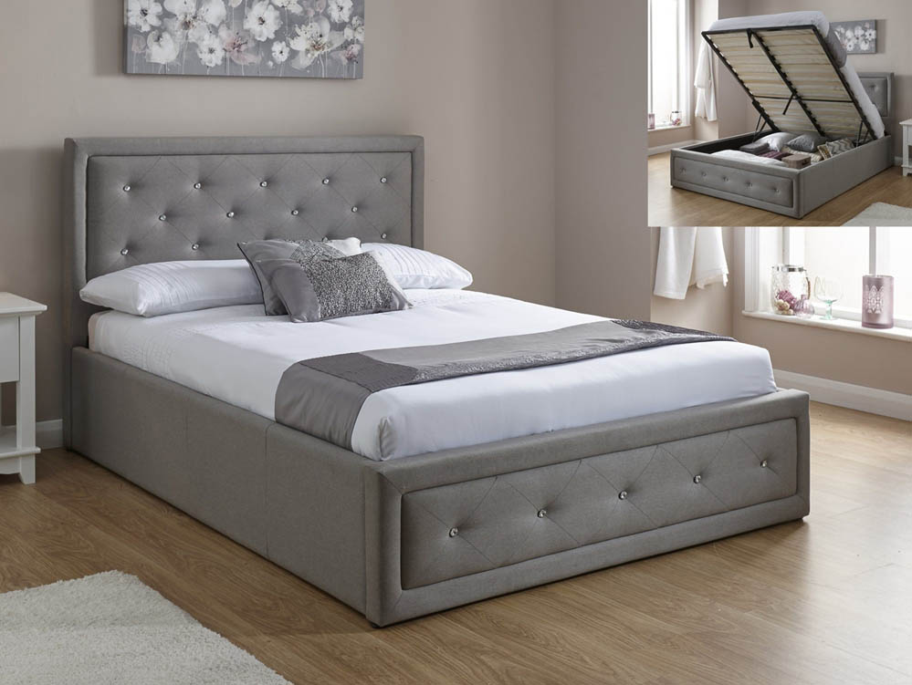 GFW GFW Hollywood 4ft6 Double Stone Grey Upholstered Fabric Ottoman Bed Frame