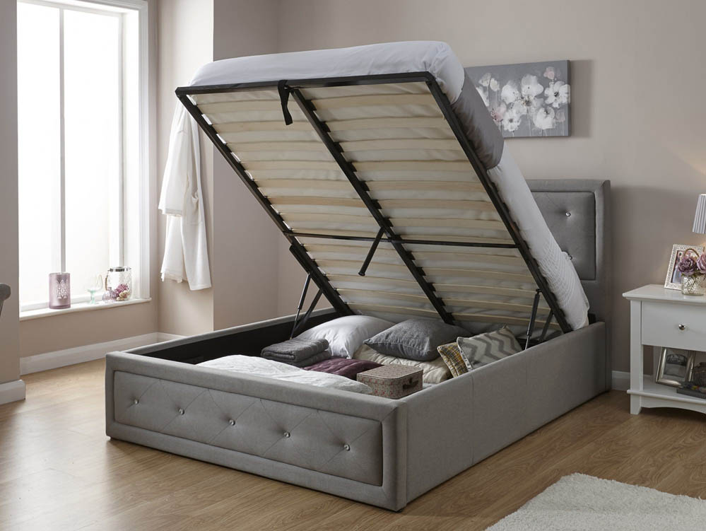 GFW GFW Hollywood 4ft6 Double Stone Grey Upholstered Fabric Ottoman Bed Frame