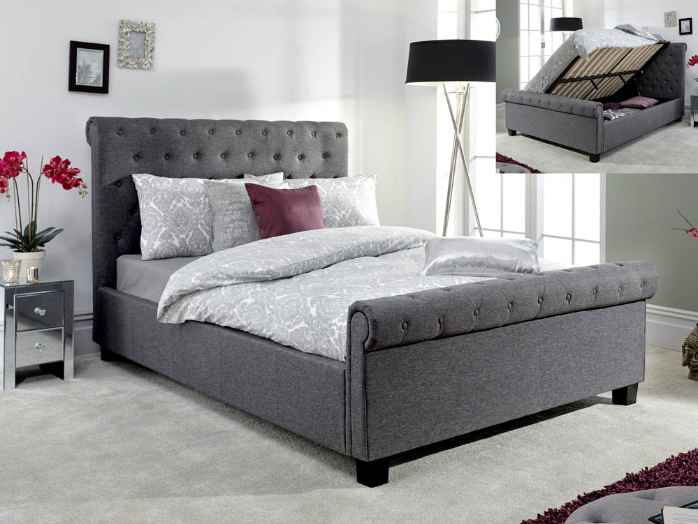 GFW GFW Layla 4ft6 Double Charcoal Grey Upholstered Fabric Ottoman Bed Frame