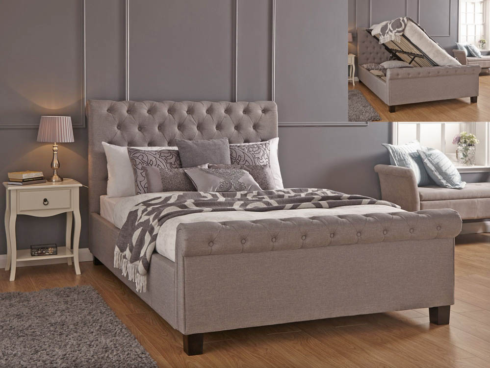 GFW GFW Layla 4ft6 Double Silver Grey Upholstered Fabric Ottoman Bed Frame