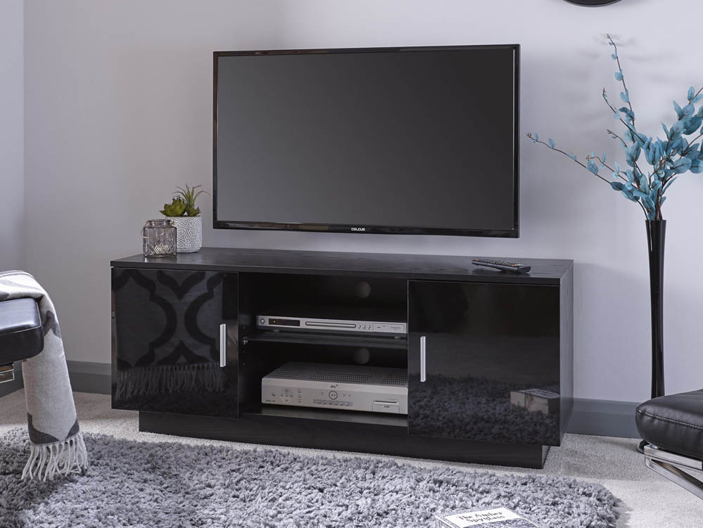 GFW GFW Lima Black High Gloss 2 Door TV Cabinet (Flat Packed)