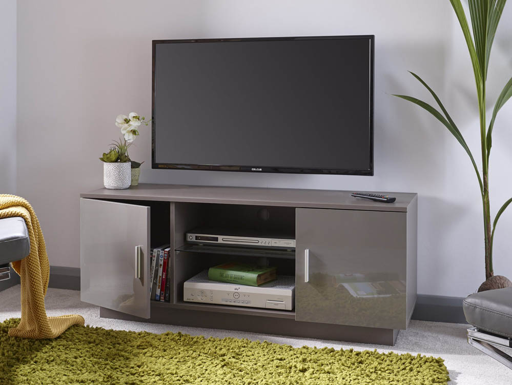 GFW GFW Lima Grey High Gloss 2 Door TV Cabinet (Flat Packed)