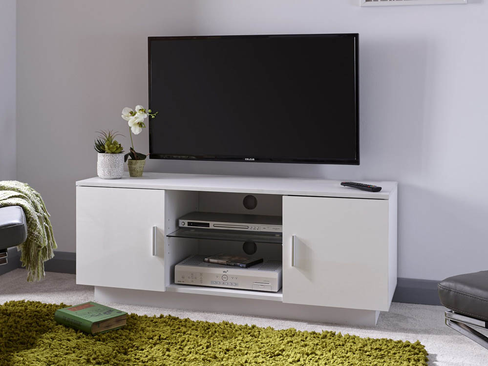 GFW GFW Lima White High Gloss 2 Door TV Cabinet (Flat Packed)