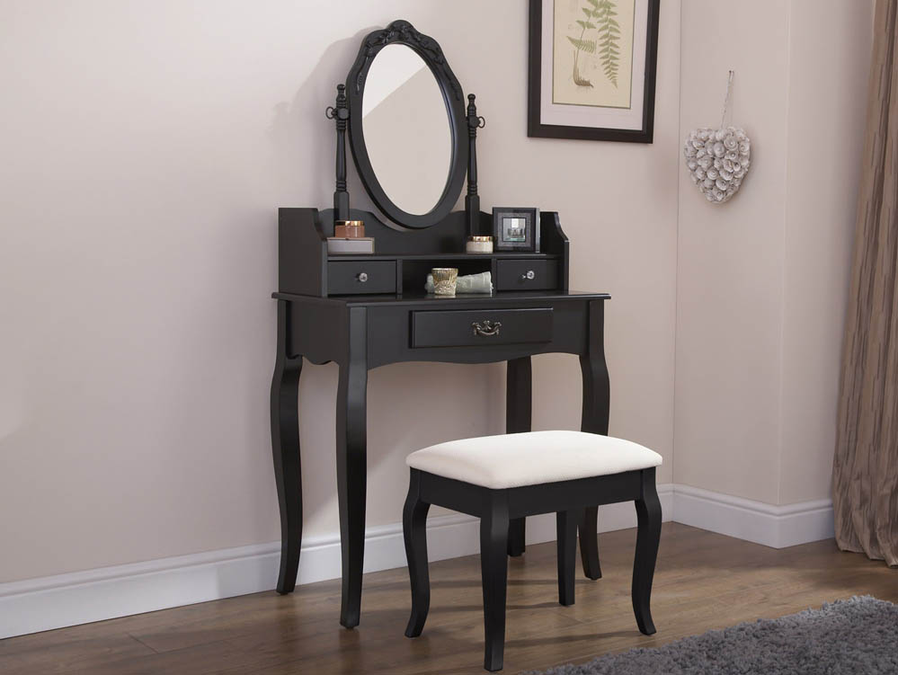 GFW GFW Lumberton Black 3 Drawer Dressing Table and Stool (Flat Packed)