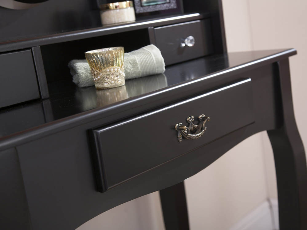 GFW GFW Lumberton Black 3 Drawer Dressing Table and Stool (Flat Packed)