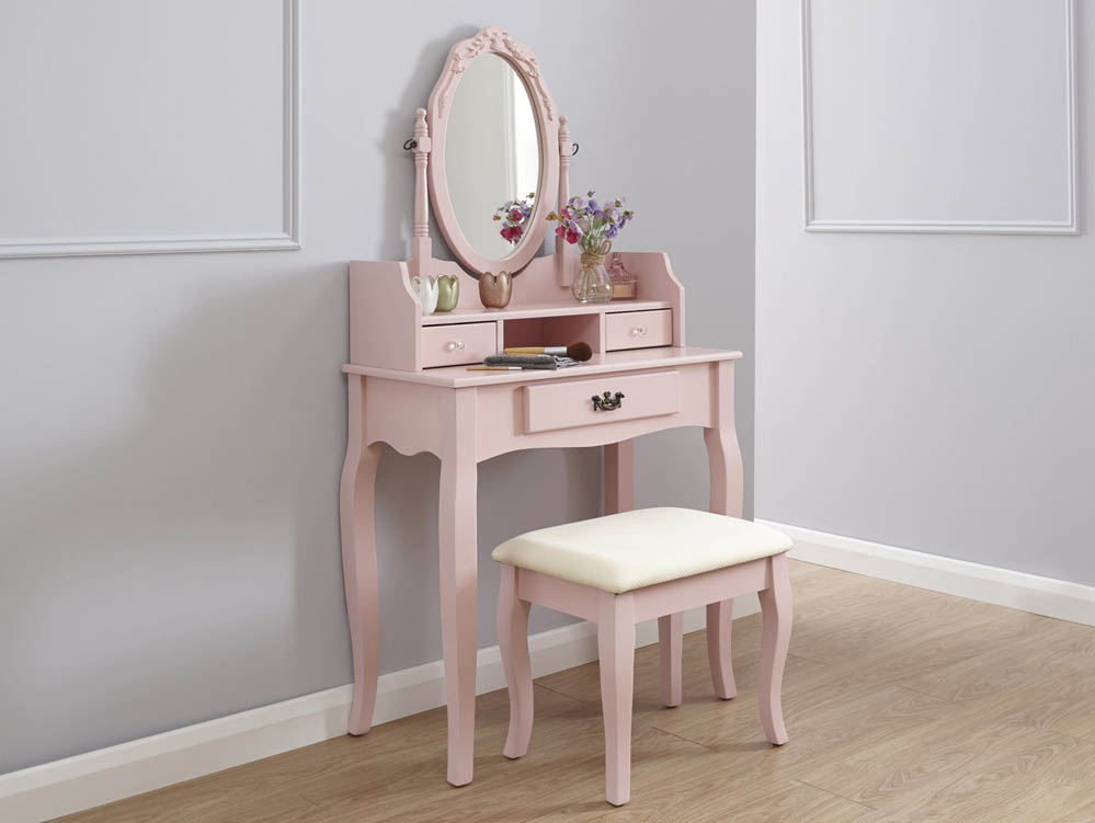 GFW GFW Lumberton Dusty Pink 3 Drawer Dressing Table and Stool (Flat Packed)