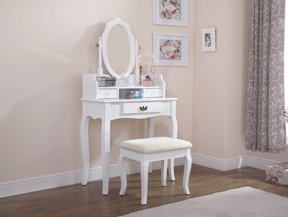 GFW GFW Lumberton White 3 Drawer Dressing Table and Stool (Flat Packed)
