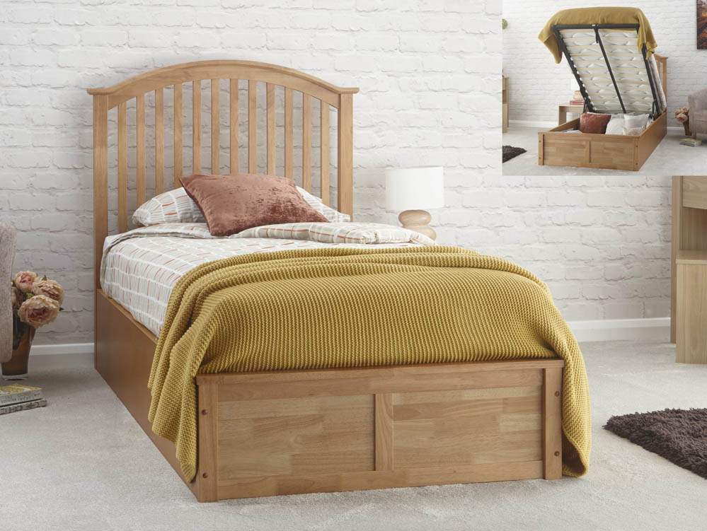 GFW GFW Madrid 3ft Single Oak Wooden Ottoman Bed Frame