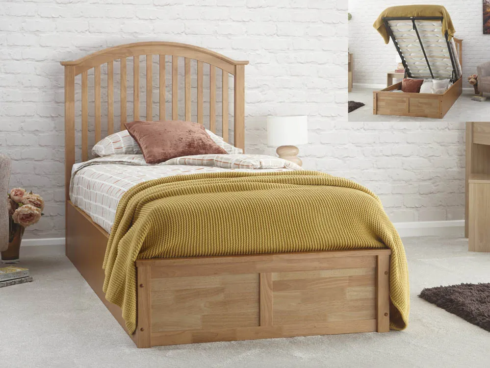 GFW GFW Madrid 3ft Single Oak Wooden Ottoman Bed Frame