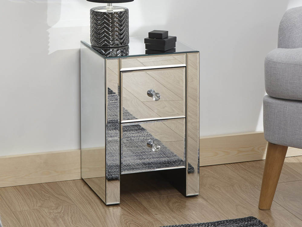 GFW GFW Atlantic Clear Glass 2 Drawer Narrow Mirrored Bedside Cabinet (Assembled)