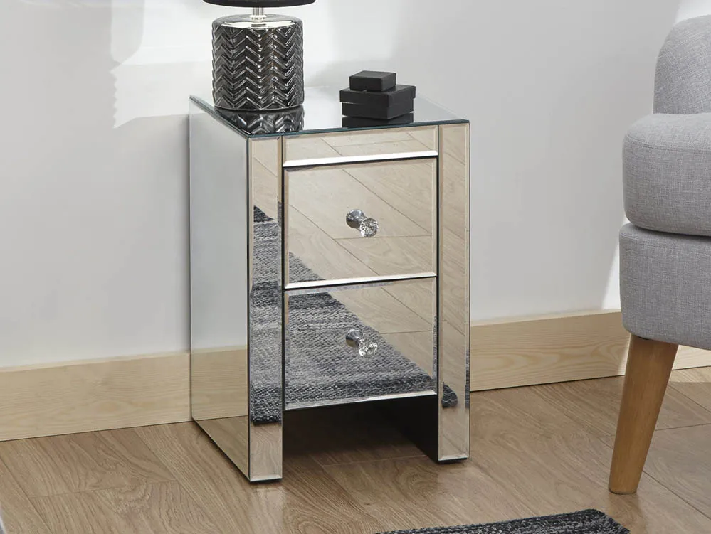 GFW GFW Atlantic 2 Drawer Narrow Mirrored Bedside Table (Assembled)