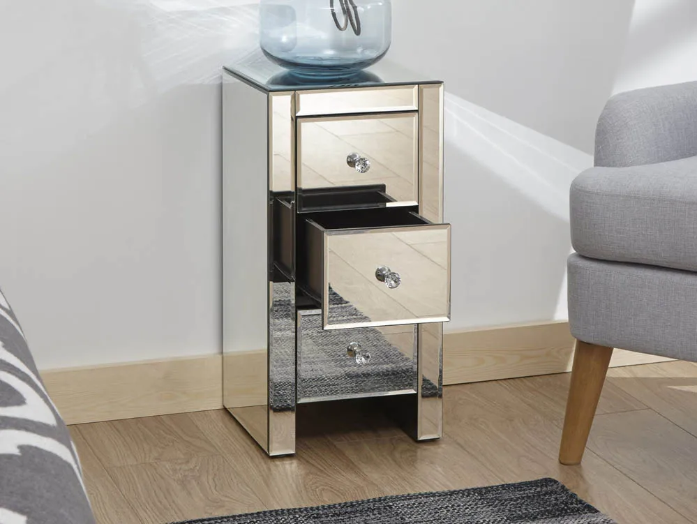 GFW GFW Atlantic 3 Drawer Narrow Mirrored Bedside Table (Assembled)