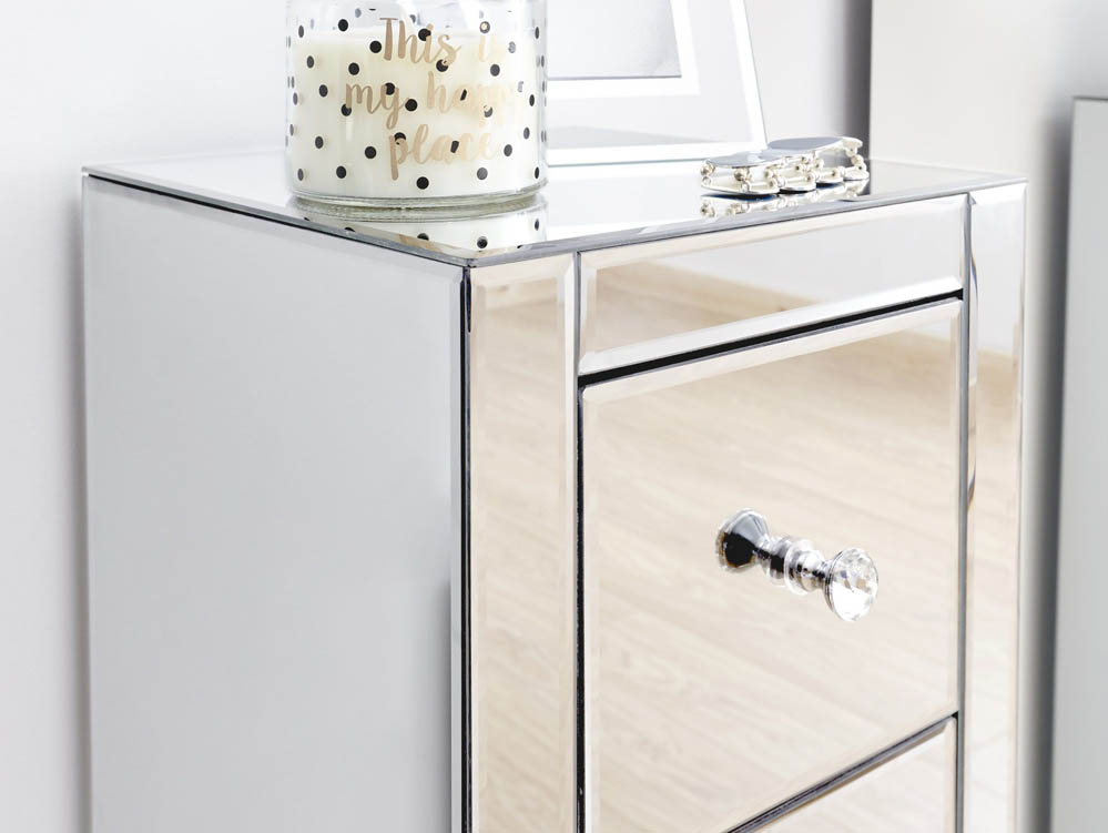 GFW GFW Atlantic Clear Glass 3 Drawer Narrow Mirrored Bedside Cabinet (Assembled)