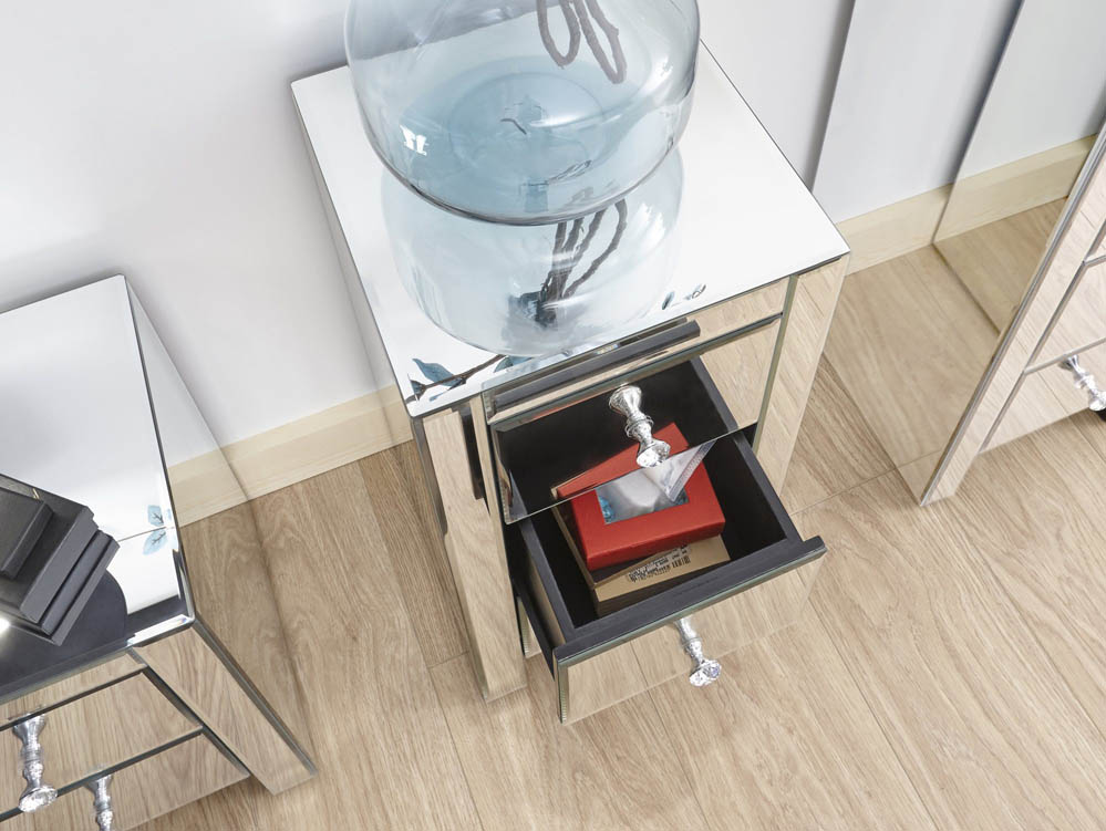 GFW GFW Atlantic Clear Glass 3 Drawer Narrow Mirrored Bedside Cabinet (Assembled)