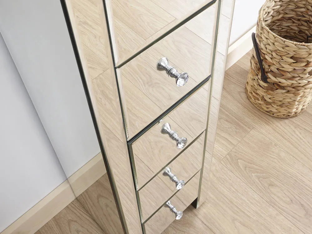GFW GFW Atlantic Clear Glass 5 Drawer Tall Narrow Mirrored Chest of Drawers (Assembled)