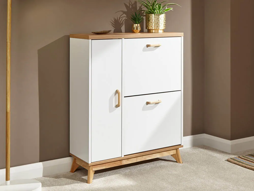 GFW Nordica Oak and White Shoe Cabinet Flat Packed