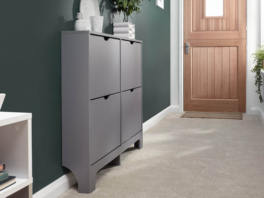 GFW GFW Osaka Grey 4 Drawer Narrow Shoe Cabinet (Flat Packed)