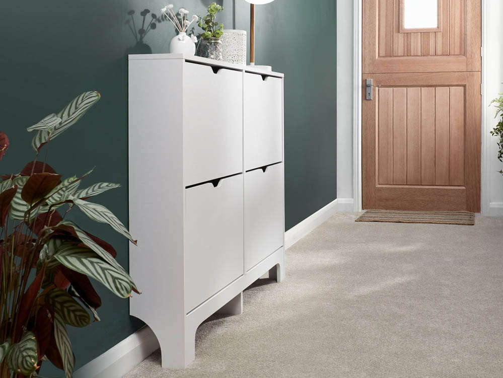 GFW GFW Osaka White 4 Drawer Narrow Shoe Cabinet (Flat Packed)