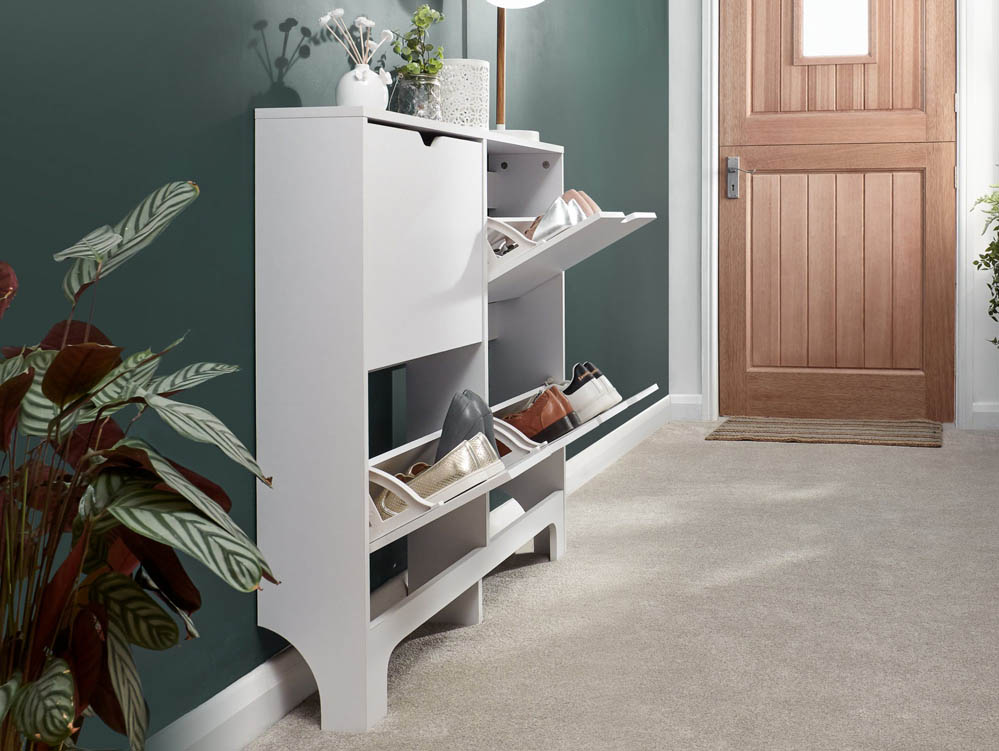 GFW GFW Osaka White 4 Drawer Narrow Shoe Cabinet (Flat Packed)