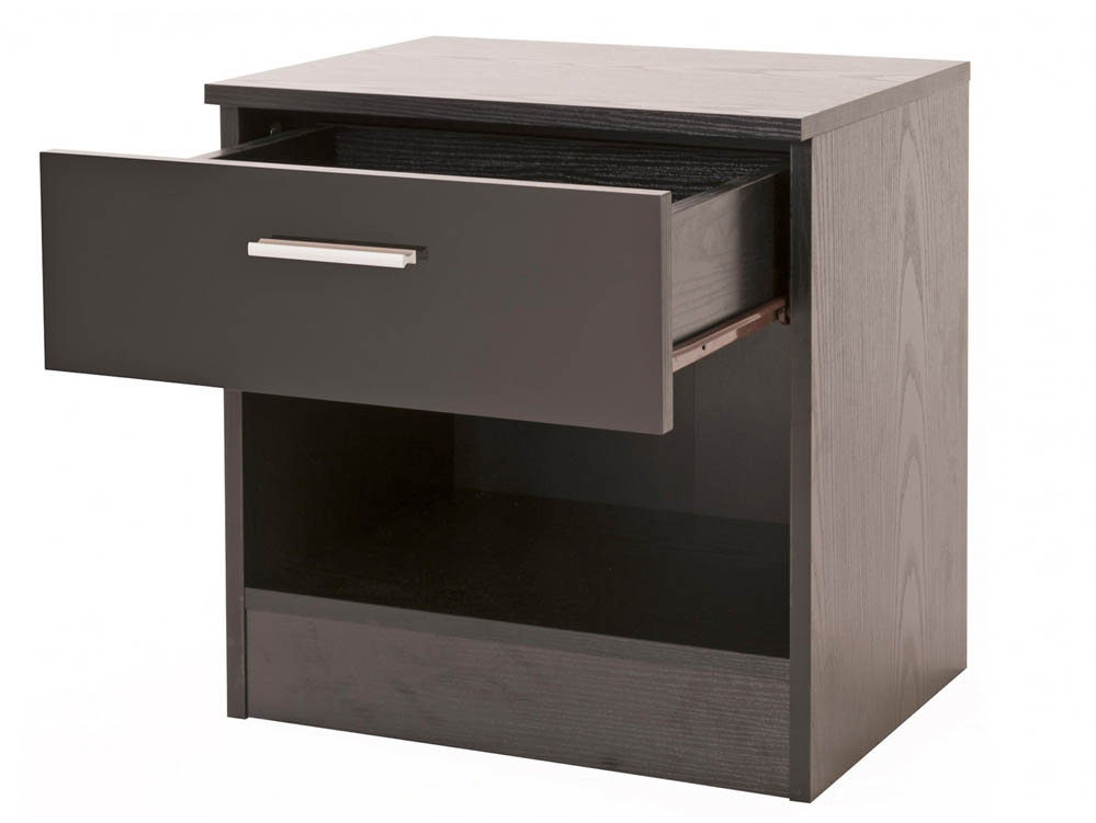 GFW GFW Ottawa Black High Gloss 1 Drawer Bedside Cabinet (Flat Packed)