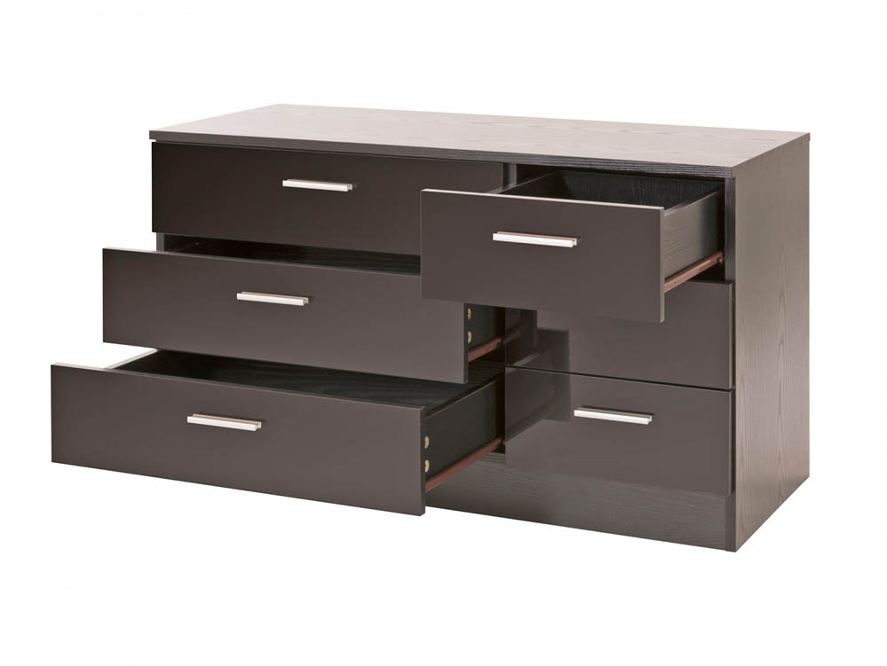 GFW GFW Ottawa Black High Gloss 6 Drawer Chest of Drawers (Flat Packed)