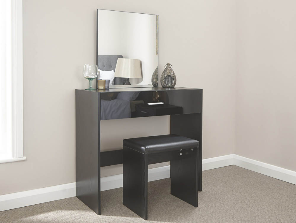 GFW GFW Ottawa Black High Gloss 1 Drawer Dressing Table and Stool (Flat Packed)
