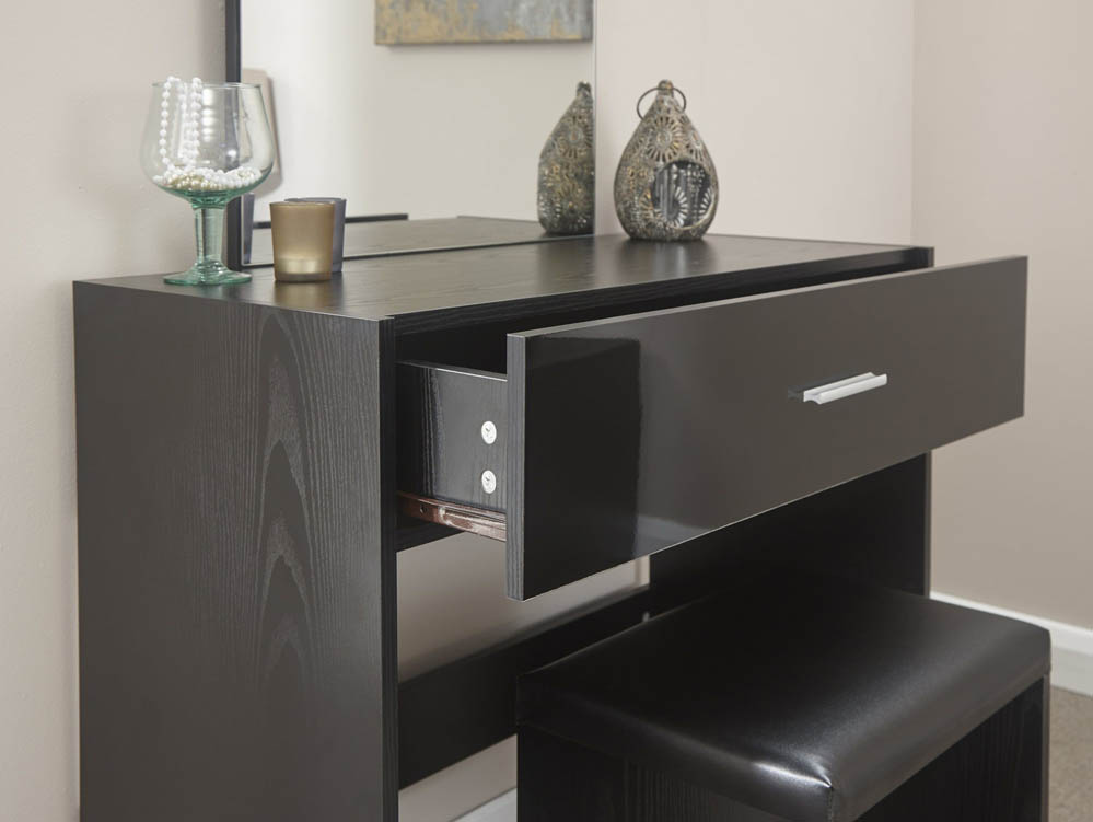 GFW GFW Ottawa Black High Gloss 1 Drawer Dressing Table and Stool (Flat Packed)
