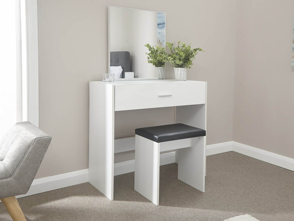 GFW GFW Ottawa White High Gloss 1 Drawer Dressing Table and Stool (Flat Packed)