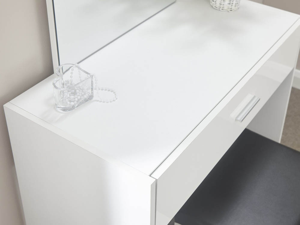 GFW GFW Ottawa White High Gloss 1 Drawer Dressing Table and Stool (Flat Packed)
