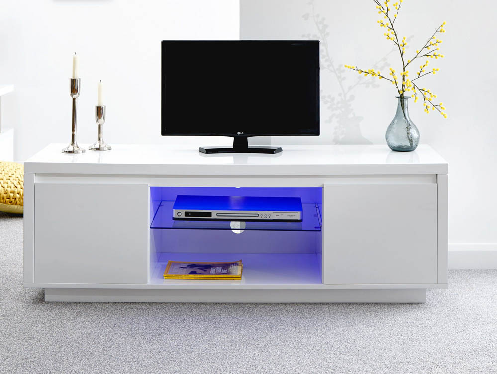 GFW GFW Polar White High Gloss 2 Door Large TV Cabinet with LED (Flat Packed)