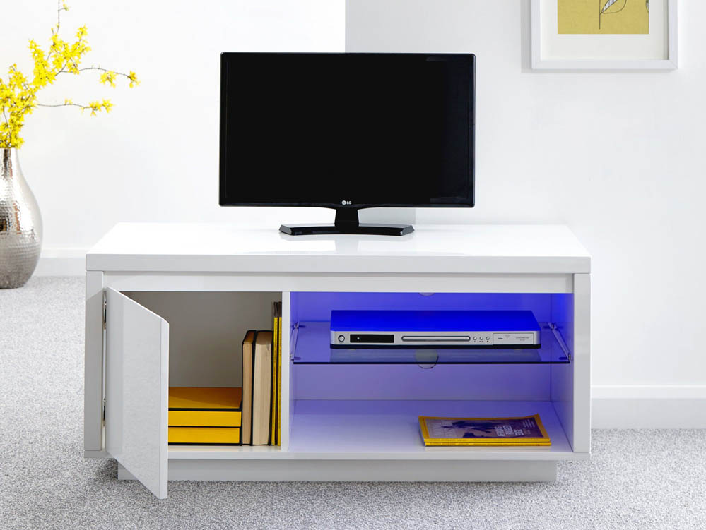GFW GFW Polar White High Gloss 1 Door TV Cabinet with LED (Flat Packed)