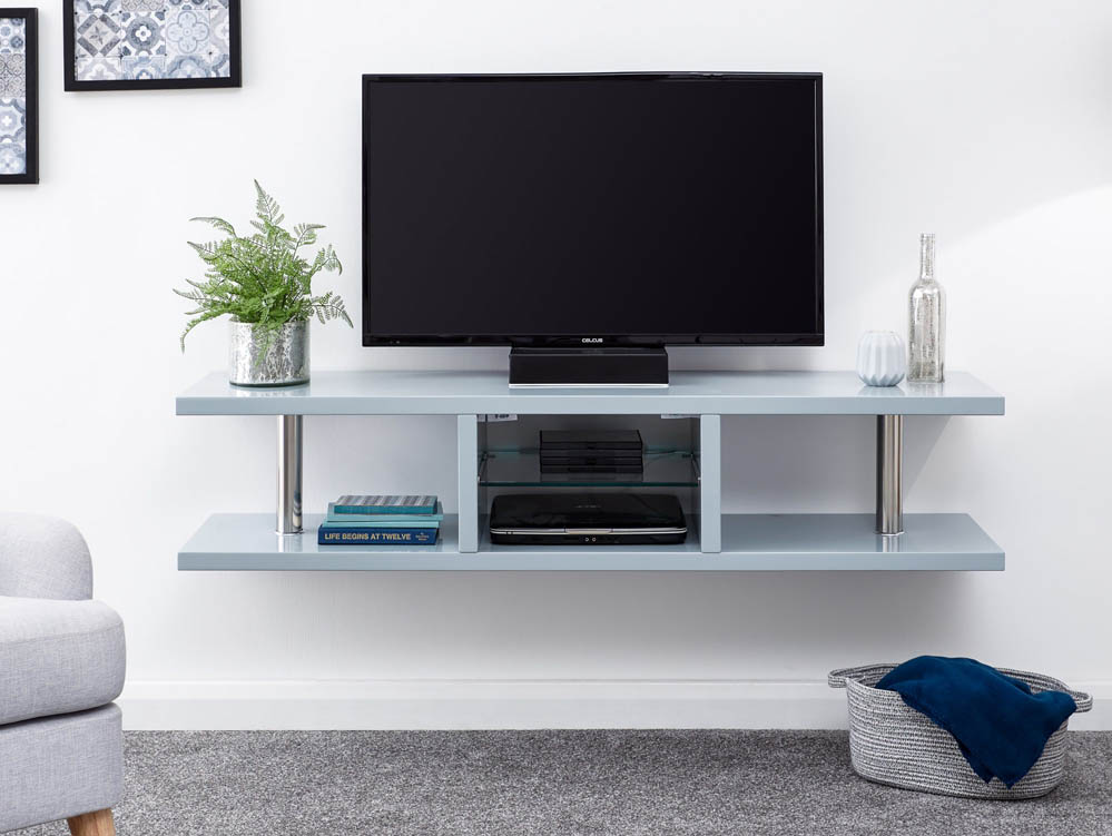 GFW GFW Polar Grey High Gloss Wall Mounted TV Cabinet with LED (Flat Packed)