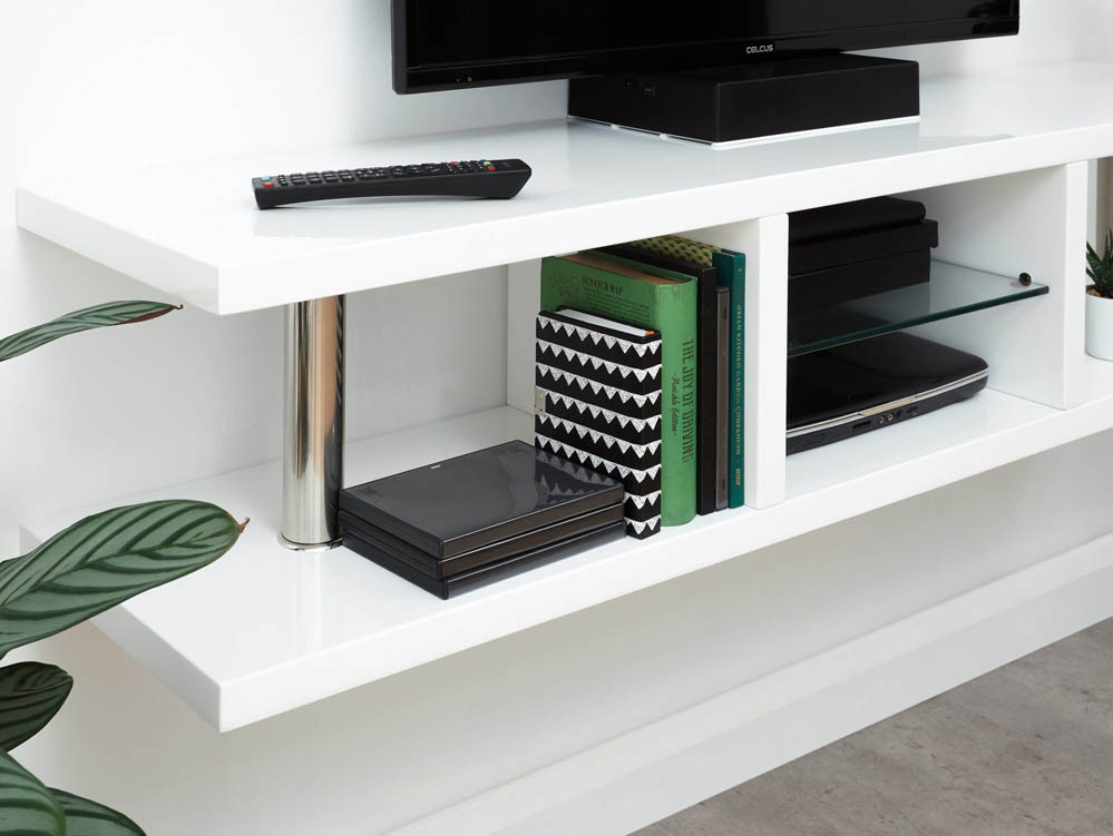 GFW GFW Polar White High Gloss Wall Mounted TV Cabinet with LED (Flat Packed)