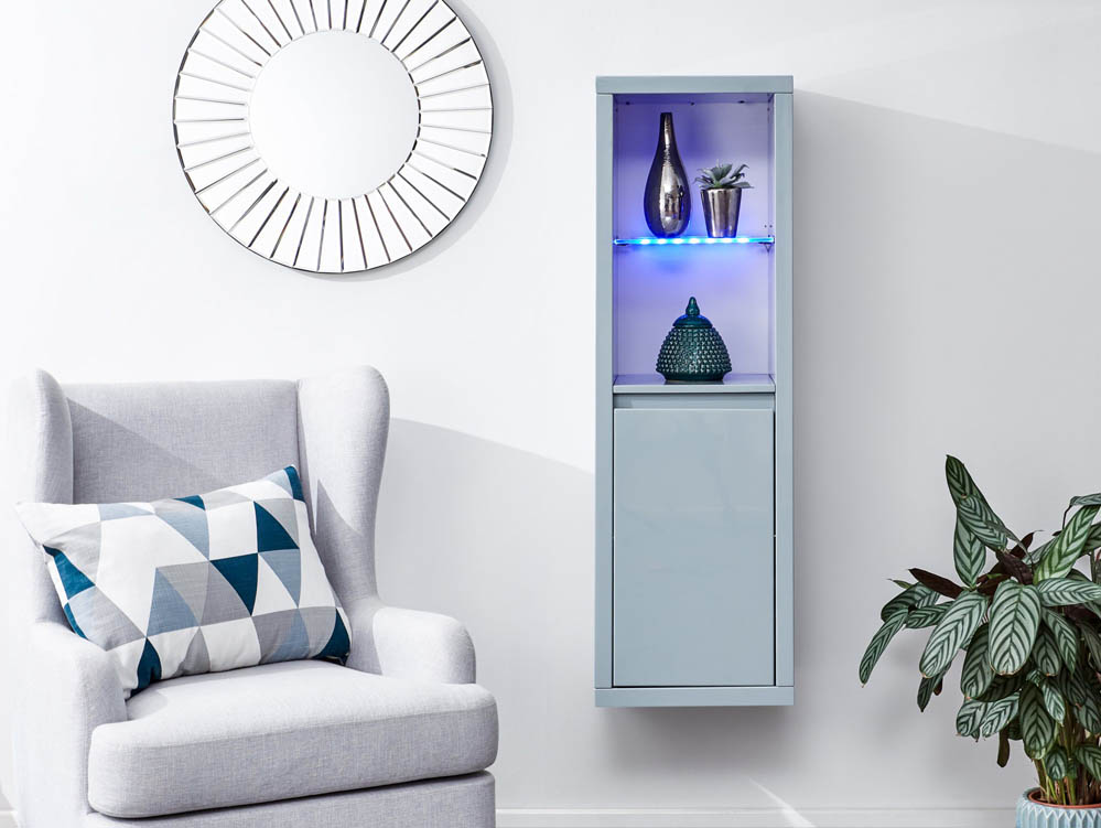 GFW GFW Polar Grey High Gloss Wall Mounted Display Cabinet with LED (Flat Packed)
