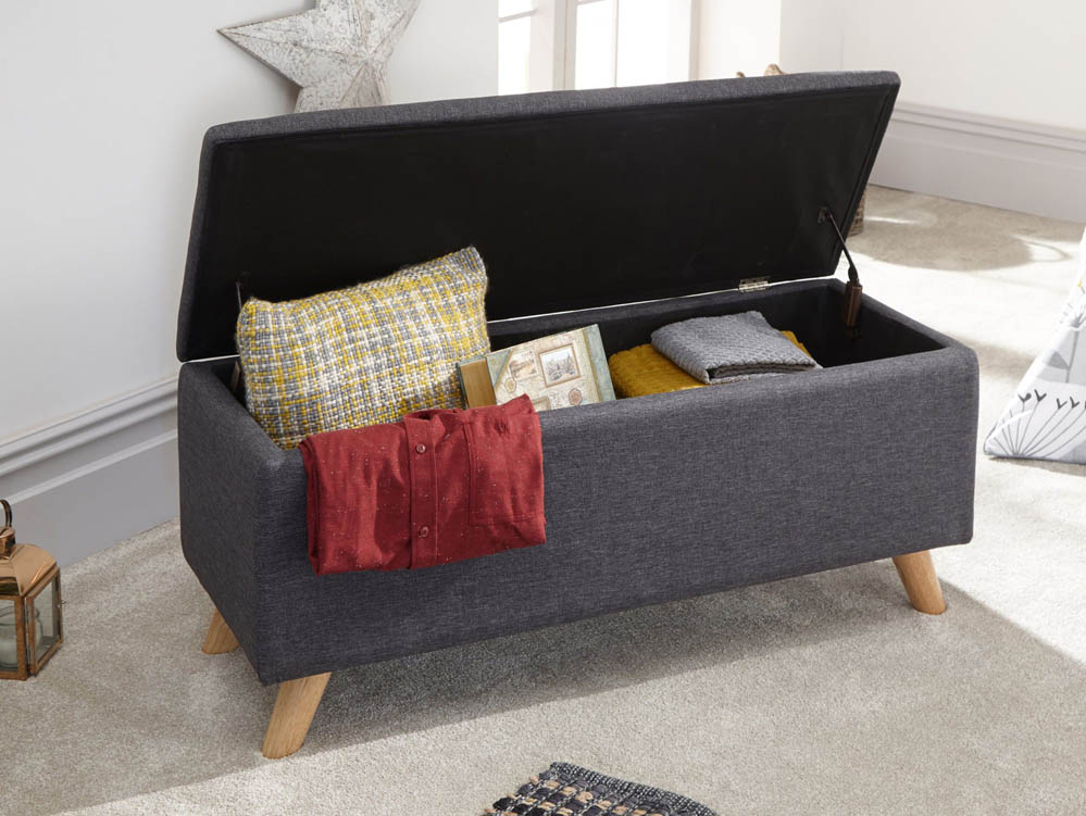 GFW GFW Secreto Charcoal Grey Upholstered Fabric Blanket Box (Flat Packed)