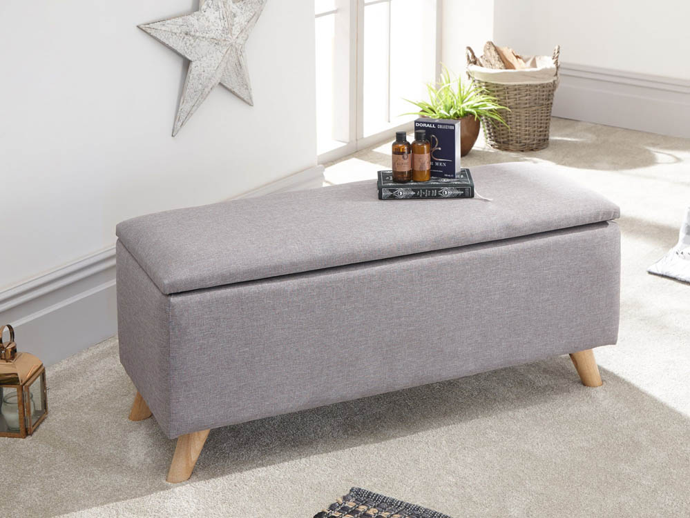 GFW GFW Secreto Light Grey Upholstered Fabric Blanket Box (Flat Packed)
