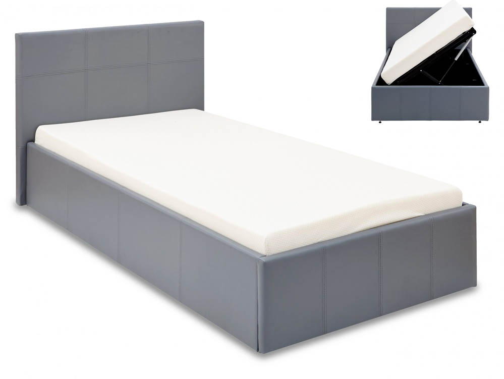 GFW GFW Ecuador 3ft Single Grey Upholstered Faux Leather Side Lift Ottoman Bed Frame