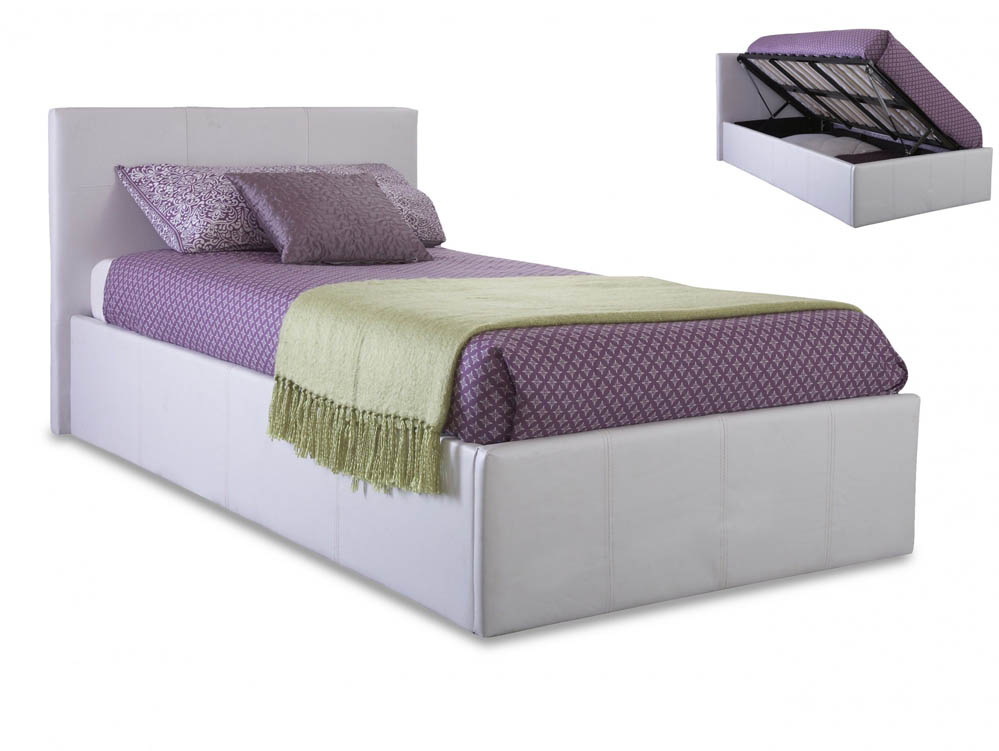 GFW GFW Ecuador 3ft Single White Upholstered Faux Leather Side Lift Ottoman Bed Frame