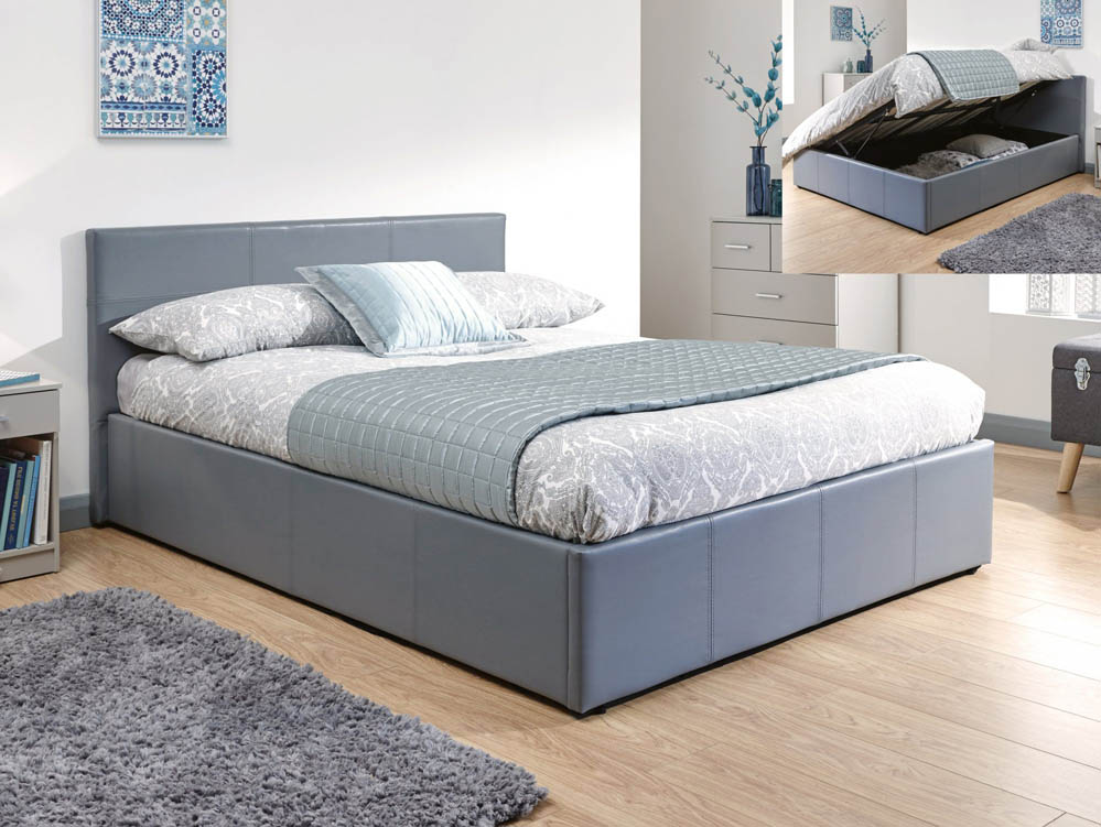 GFW GFW Ecuador 4ft Small Double Grey Upholstered Faux Leather Side Lift Ottoman Bed Frame