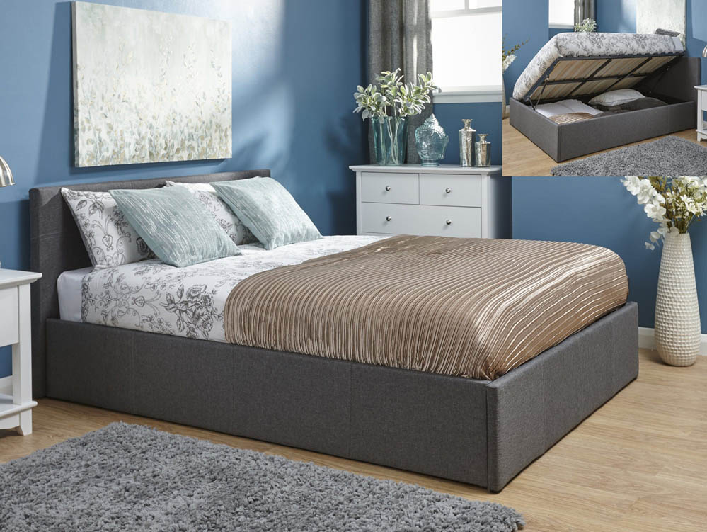 GFW GFW Ecuador 4ft Small Double Grey Hopsack Upholstered Fabric Side Lift Ottoman Bed Frame