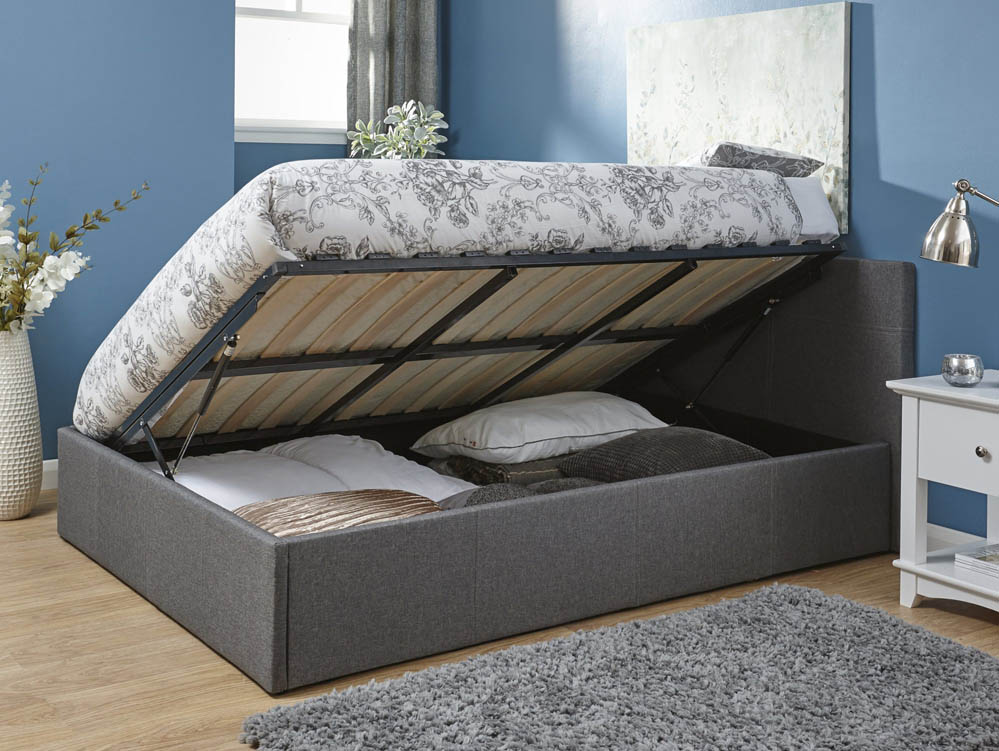 GFW GFW Ecuador 4ft Small Double Grey Hopsack Upholstered Fabric Side Lift Ottoman Bed Frame