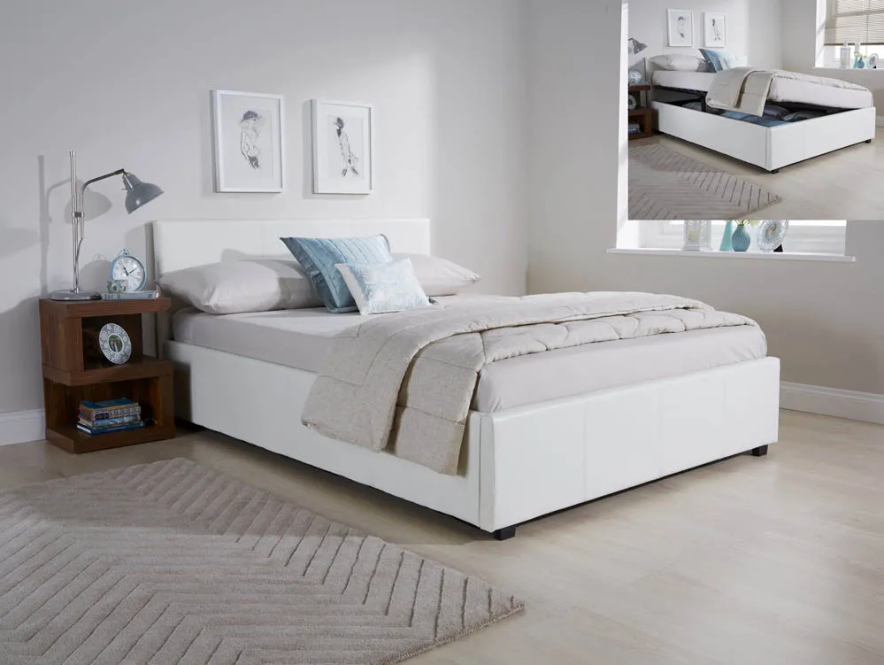 GFW GFW Ecuador 4ft Small Double White Faux Leather Side Lift Ottoman Bed Frame