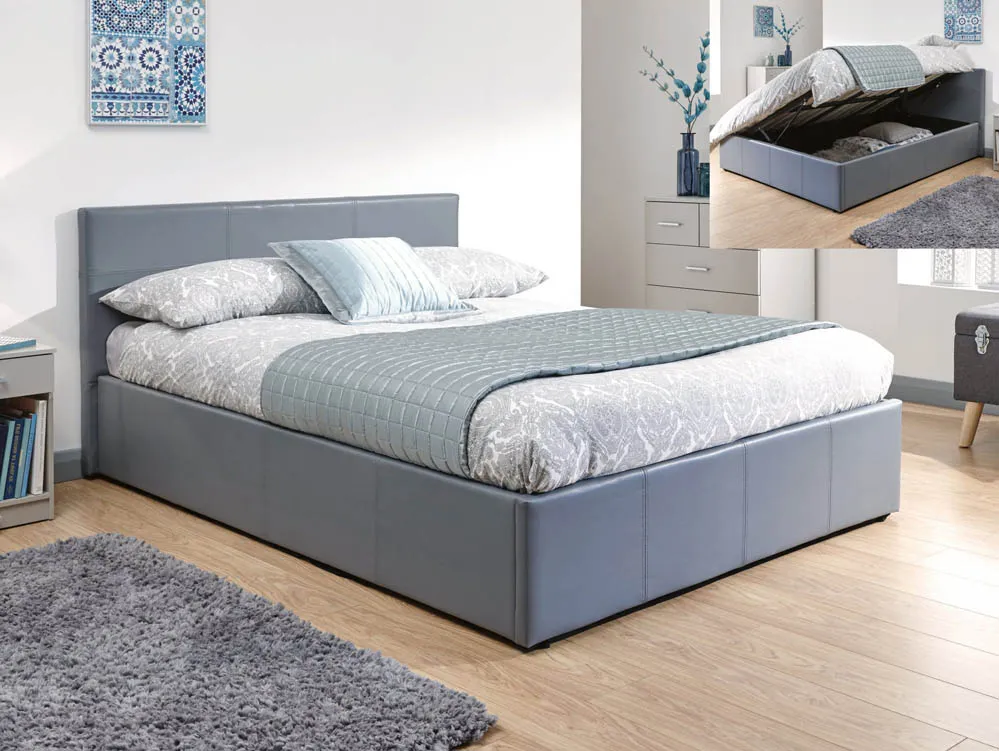 GFW GFW Ecuador 4ft6 Double Grey Faux Leather Side Lift Ottoman Bed Frame