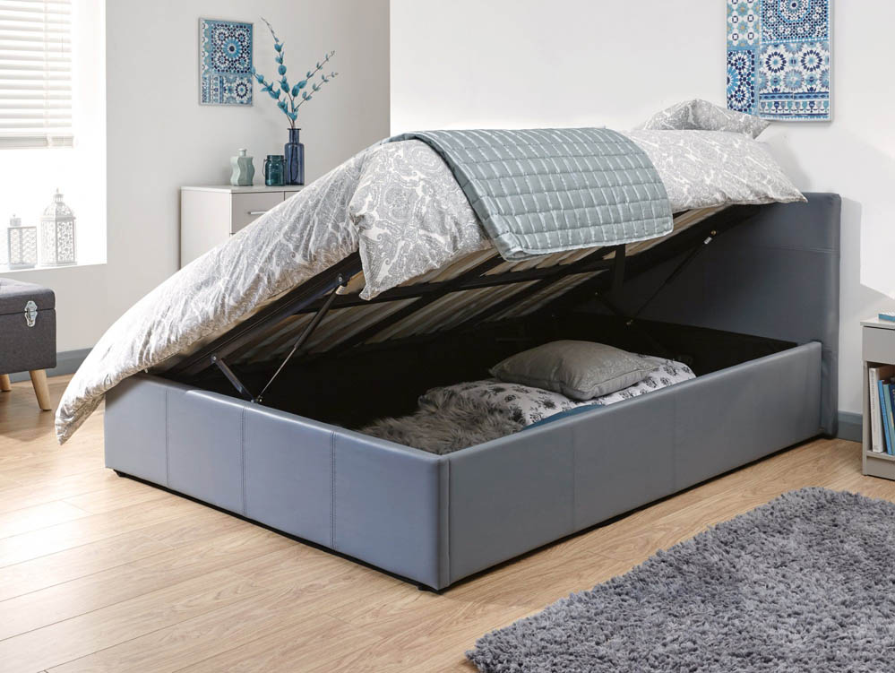 GFW GFW Ecuador 4ft6 Double Grey Upholstered Faux Leather Side Lift Ottoman Bed Frame