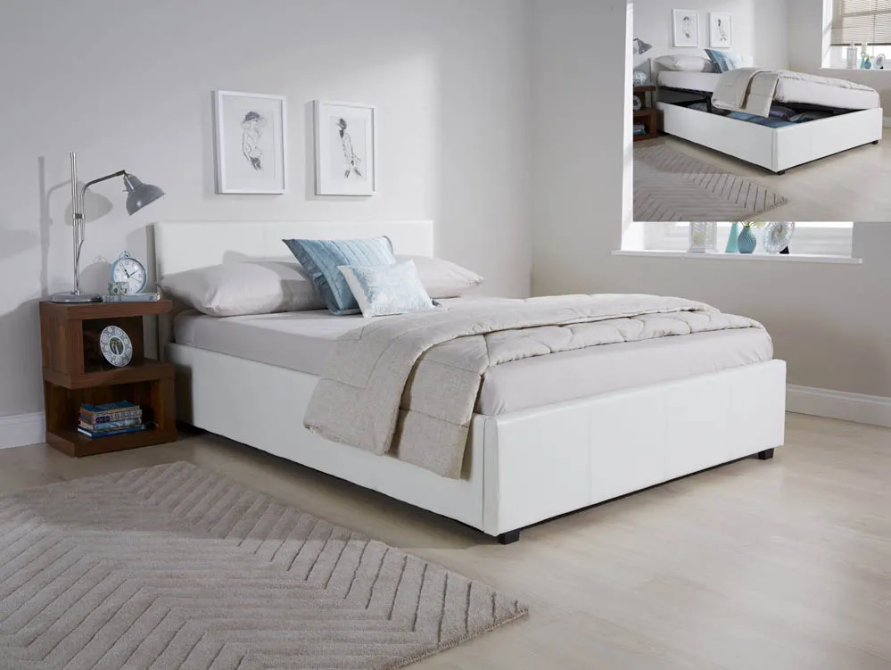 GFW GFW Ecuador 4ft6 Double White Faux Leather Side Lift Ottoman Bed Frame